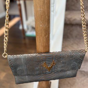 Shop Taxidermy Two Tone Grey Python Foldover Clutch (Never Used)